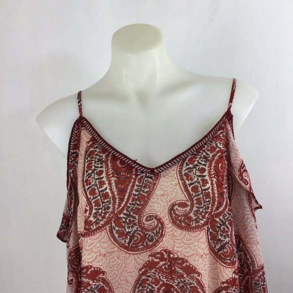 Skies are Blue Womens Dress sz Small Paisley Print Cold Shoulder Wine Red Boho - Picture 11 of 11